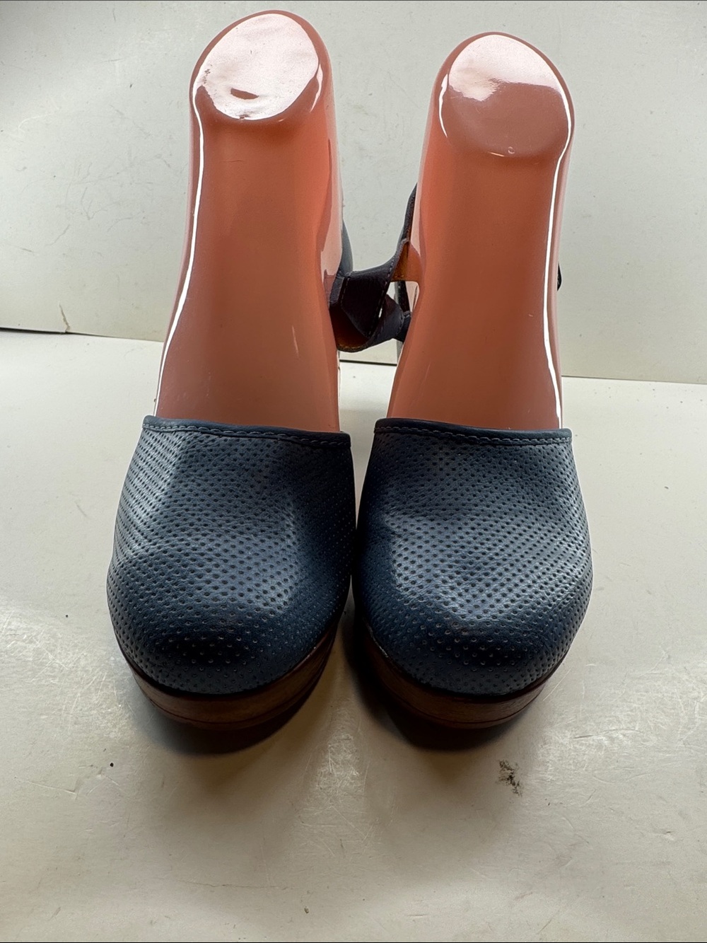 Women's Blue Perforated Closed-Toe Wedge Clog